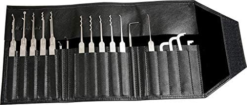 Slim-Lockpicking-Set (0,4mm & 23-tlg.) 1 Extraktor, 7 Spanner & 15 Lockpicks aus bestem Federstahl