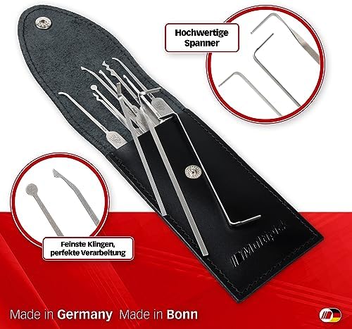 Meister-Lockpicking-Set (11-tlg.) 1 Extraktor, 3 Spanner & 7 Picks aus bestem Federstahl