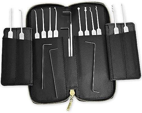 Meister-Lockpicking-Set (17-tlg.) 1 Extraktor, 5 Spanner & 11 Lockpicks aus bestem Federstahl