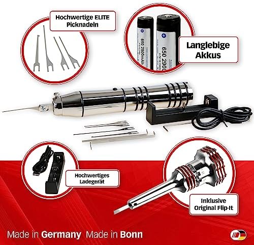 Multipick Kronos Komplettset - Made in Germany - Elektropick-Set zum Öffnen verschiedener Schlösser - Profi Werkzeug - inkl. Hartschalenkoffer