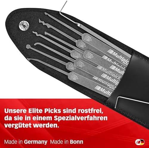 Meister-Lockpicking-Set (9-tlg.) 1 Extraktor, 2 Spanner & 6 Lockpicks aus bestem Federstahl