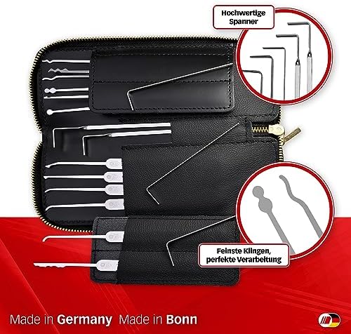 Meister-Lockpicking-Set (17-tlg.) 1 Extraktor, 5 Spanner & 11 Lockpicks aus bestem Federstahl