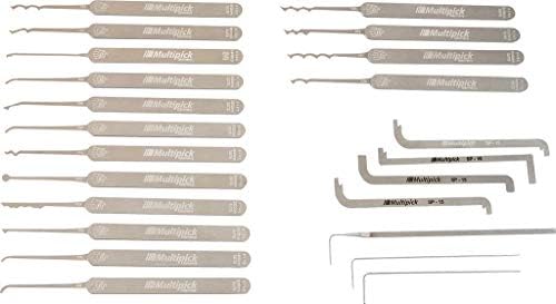 Slim-Lockpicking-Set (0,4mm & 23-tlg.) 1 Extraktor, 7 Spanner & 15 Lockpicks aus bestem Federstahl