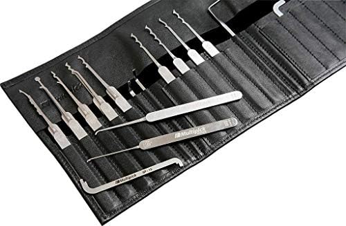 Slim-Lockpicking-Set (0,4mm & 23-tlg.) 1 Extraktor, 7 Spanner & 15 Lockpicks aus bestem Federstahl