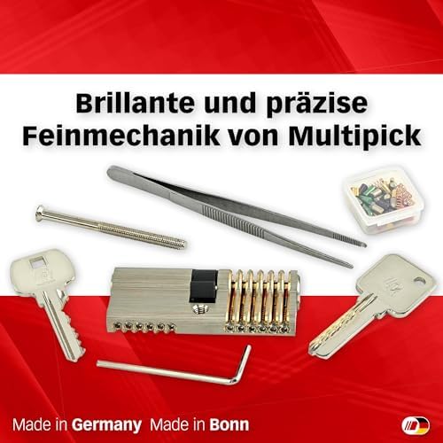 Multipick Trainingszylinder Bohrmulden Dimple Pin Profi Set 6-Stift Made in Germany inkl. 50-tlg. StiftSet Schwierigkeit einstellbar Perfekt für Dein Lockpicking Set Dietrich Set mit Übungsschloss