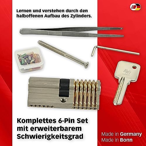 Multipick Trainingszylinder Bohrmulden Dimple Pin Profi Set 6-Stift Made in Germany inkl. 50-tlg. StiftSet Schwierigkeit einstellbar Perfekt für Dein Lockpicking Set Dietrich Set mit Übungsschloss