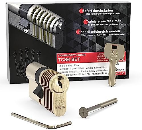 Multipick Trainingszylinder Bohrmulden Dimple Pin Profi Set 6-Stift Made in Germany inkl. 50-tlg. StiftSet Schwierigkeit einstellbar Perfekt für Dein Lockpicking Set Dietrich Set mit Übungsschloss