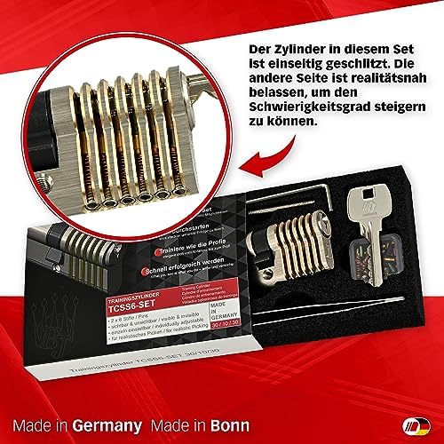 Multipick Trainingszylinder Bohrmulden Dimple Pin Profi Set 6-Stift Made in Germany inkl. 50-tlg. StiftSet Schwierigkeit einstellbar Perfekt für Dein Lockpicking Set Dietrich Set mit Übungsschloss