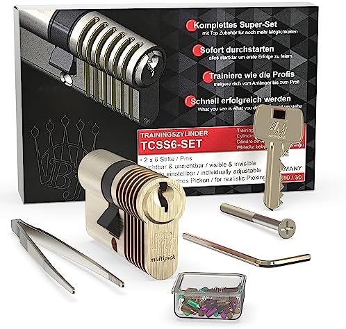 Multipick Trainingszylinder Bohrmulden Dimple Pin Profi Set 6-Stift Made in Germany inkl. 50-tlg. StiftSet Schwierigkeit einstellbar Perfekt für Dein Lockpicking Set Dietrich Set mit Übungsschloss