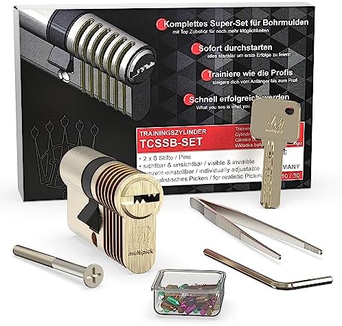 Multipick Trainingszylinder Bohrmulden Dimple Pin Profi Set 6-Stift Made in Germany inkl. 50-tlg. StiftSet Schwierigkeit einstellbar Perfekt für Dein Lockpicking Set Dietrich Set mit Übungsschloss