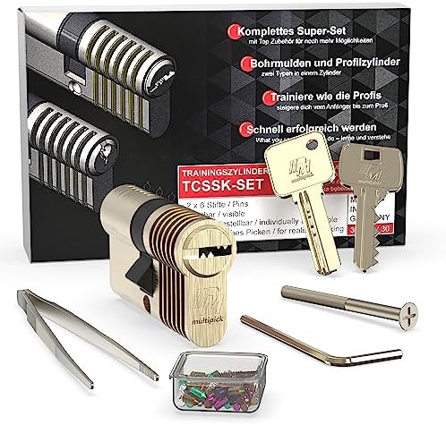 Multipick Trainingszylinder Bohrmulden Dimple Pin Profi Set 6-Stift Made in Germany inkl. 50-tlg. StiftSet Schwierigkeit einstellbar Perfekt für Dein Lockpicking Set Dietrich Set mit Übungsschloss