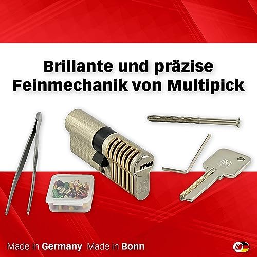 Multipick Trainingszylinder Bohrmulden Dimple Pin Profi Set 6-Stift Made in Germany inkl. 50-tlg. StiftSet Schwierigkeit einstellbar Perfekt für Dein Lockpicking Set Dietrich Set mit Übungsschloss