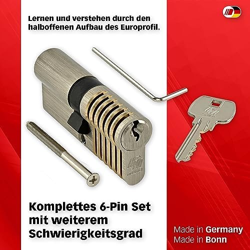 Multipick Trainingszylinder Bohrmulden Dimple Pin Profi Set 6-Stift Made in Germany inkl. 50-tlg. StiftSet Schwierigkeit einstellbar Perfekt für Dein Lockpicking Set Dietrich Set mit Übungsschloss