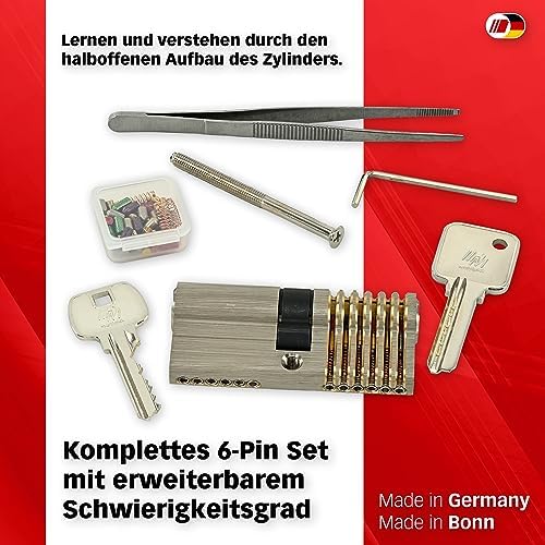 Multipick Trainingszylinder Bohrmulden Dimple Pin Profi Set 6-Stift Made in Germany inkl. 50-tlg. StiftSet Schwierigkeit einstellbar Perfekt für Dein Lockpicking Set Dietrich Set mit Übungsschloss