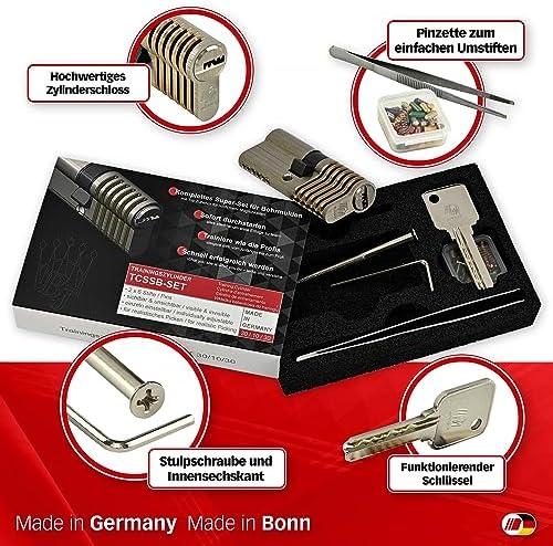 Multipick Trainingszylinder Bohrmulden Dimple Pin Profi Set 6-Stift Made in Germany inkl. 50-tlg. StiftSet Schwierigkeit einstellbar Perfekt für Dein Lockpicking Set Dietrich Set mit Übungsschloss