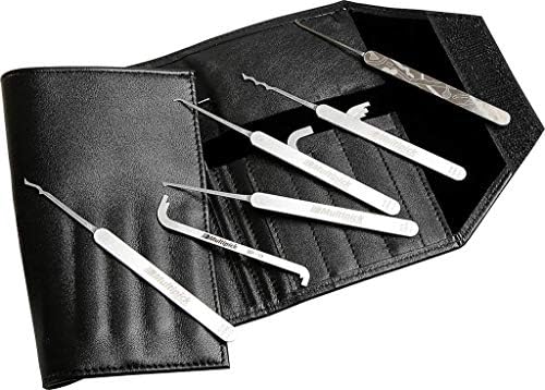 Slim-Lockpicking-Set (0,4mm & 23-tlg.) 1 Extraktor, 7 Spanner & 15 Lockpicks aus bestem Federstahl