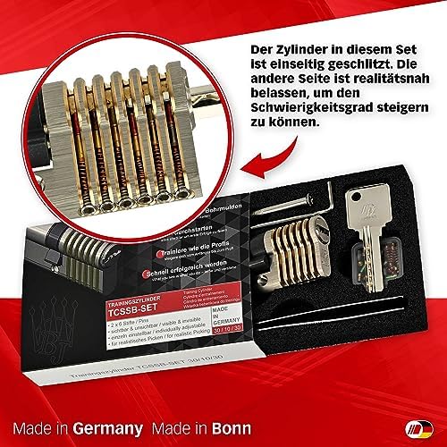 Multipick Trainingszylinder Bohrmulden Dimple Pin Profi Set 6-Stift Made in Germany inkl. 50-tlg. StiftSet Schwierigkeit einstellbar Perfekt für Dein Lockpicking Set Dietrich Set mit Übungsschloss