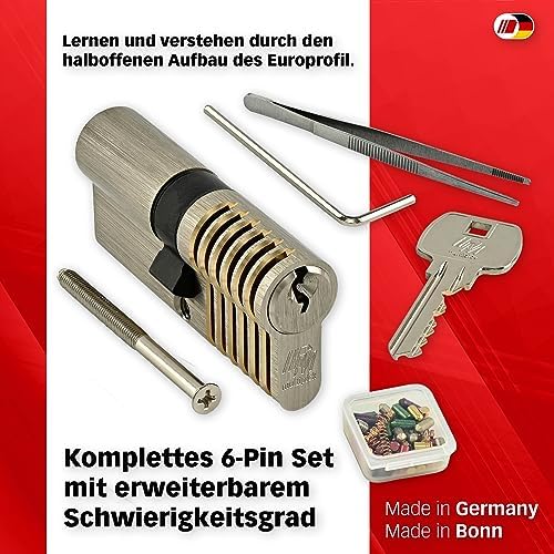 Multipick Trainingszylinder Bohrmulden Dimple Pin Profi Set 6-Stift Made in Germany inkl. 50-tlg. StiftSet Schwierigkeit einstellbar Perfekt für Dein Lockpicking Set Dietrich Set mit Übungsschloss