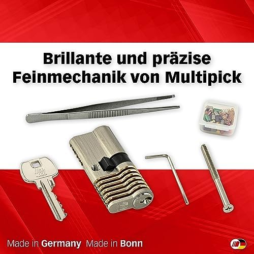 Multipick Trainingszylinder Bohrmulden Dimple Pin Profi Set 6-Stift Made in Germany inkl. 50-tlg. StiftSet Schwierigkeit einstellbar Perfekt für Dein Lockpicking Set Dietrich Set mit Übungsschloss