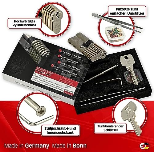 Multipick Trainingszylinder Bohrmulden Dimple Pin Profi Set 6-Stift Made in Germany inkl. 50-tlg. StiftSet Schwierigkeit einstellbar Perfekt für Dein Lockpicking Set Dietrich Set mit Übungsschloss