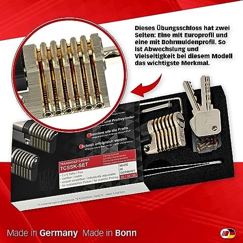 Multipick Trainingszylinder Bohrmulden Dimple Pin Profi Set 6-Stift Made in Germany inkl. 50-tlg. StiftSet Schwierigkeit einstellbar Perfekt für Dein Lockpicking Set Dietrich Set mit Übungsschloss