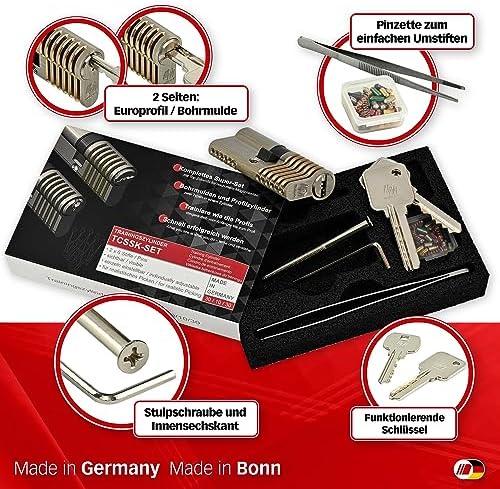 Multipick Trainingszylinder Bohrmulden Dimple Pin Profi Set 6-Stift Made in Germany inkl. 50-tlg. StiftSet Schwierigkeit einstellbar Perfekt für Dein Lockpicking Set Dietrich Set mit Übungsschloss